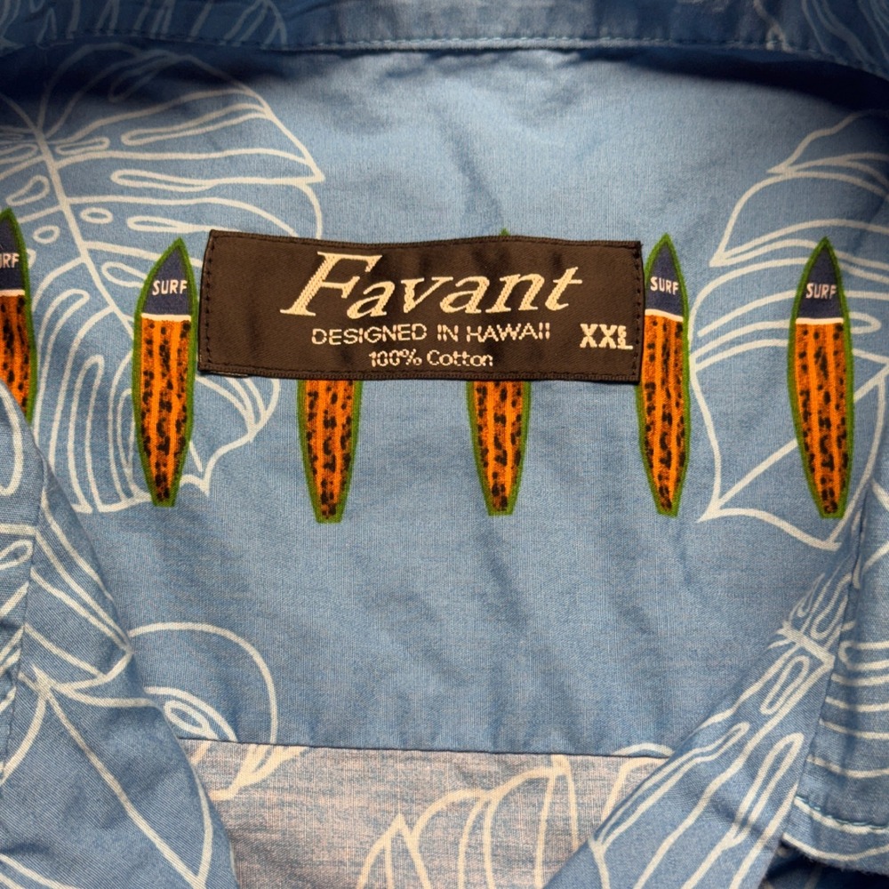 Favant Hawaii XXL Blue Hawaiian Shirt Tiki Surfboard Border Print Cotton - Picture 2 of 8